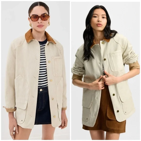 NWT Veronica Beard Abbas Barn Jacket in Oatmeal Suede Collar SZ XS - Picture 2 of 11